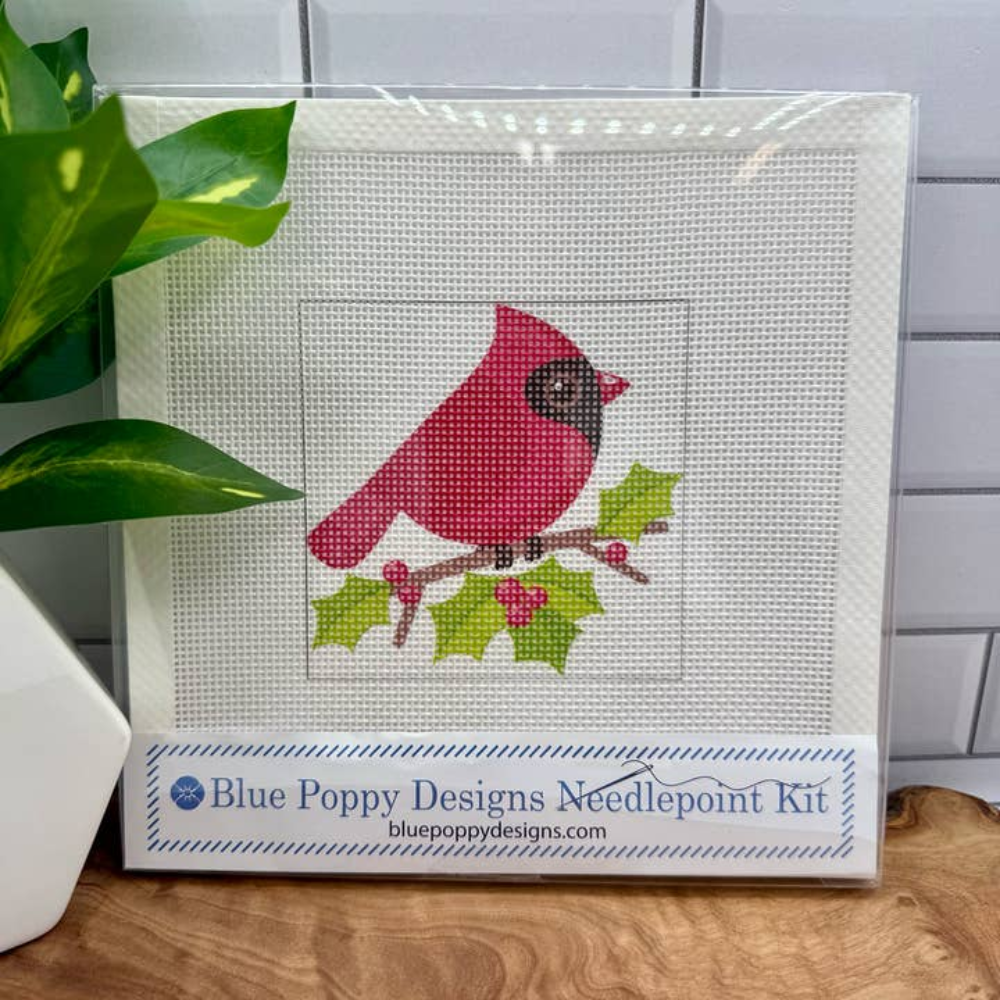 Cardinal with Holly Needlepoint Design (Christmas Series)