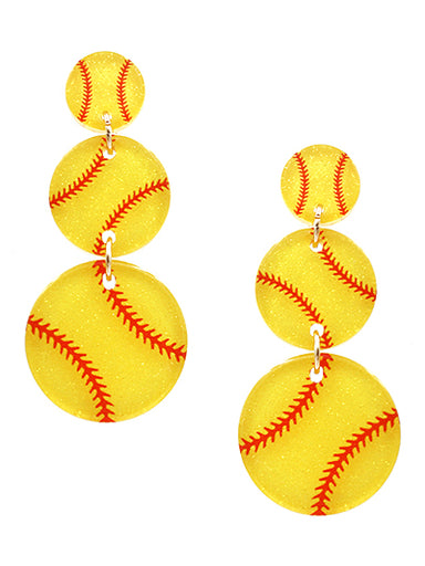 Softball Acrylic 3-Drop Post Earring