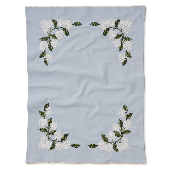 Rifle Paper Co Hydrangea Embroidered Tea Towel