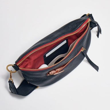 Charles Crossbody Med Black/Brushed Gold Red Zip
