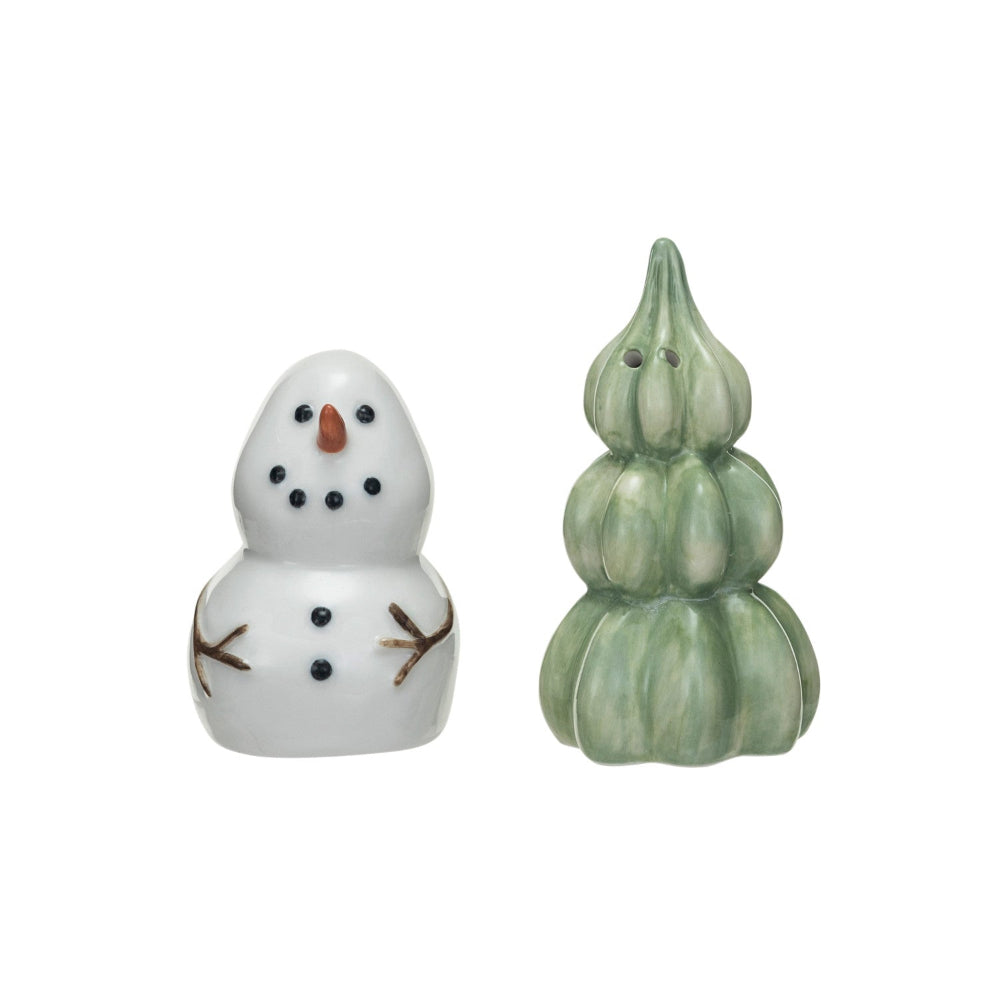 Stoneware Snowman & Tree Salt & Pepper Shakers, Set of 2