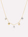 Gold necklace with heart-shaped charms on a white background