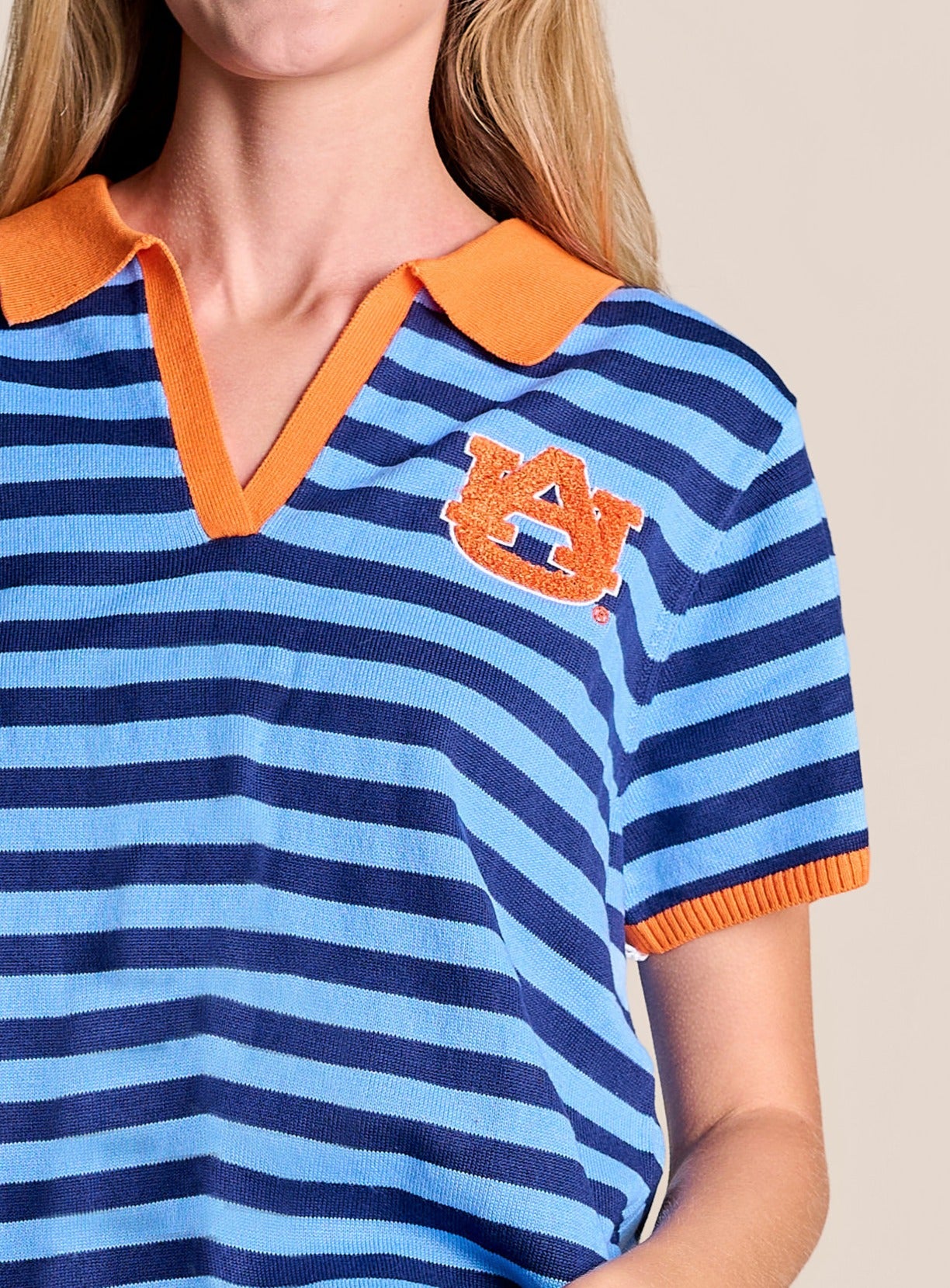 Auburn Spirit Stripe Collared Sweater