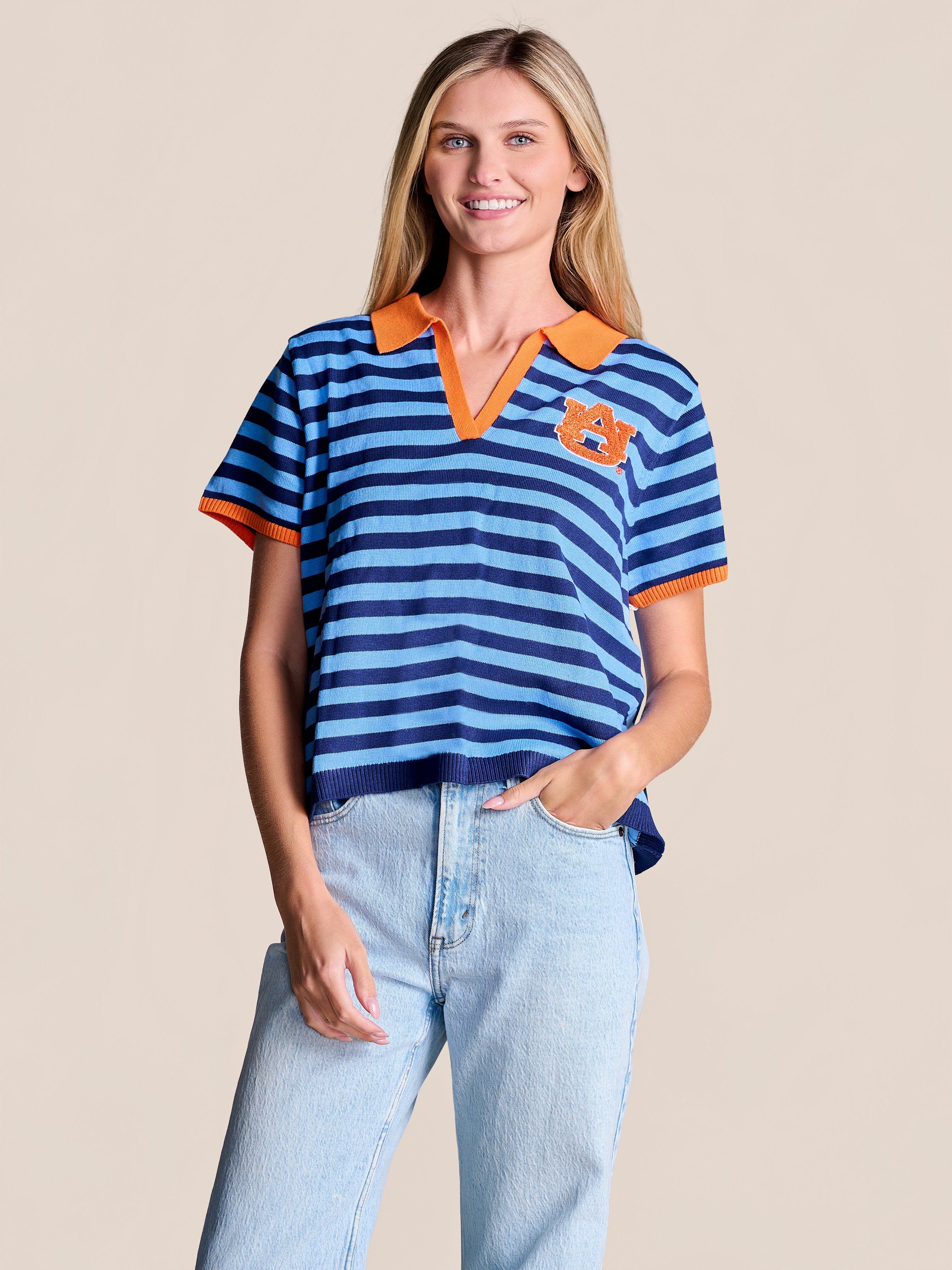 Auburn Spirit Stripe Collared Sweater