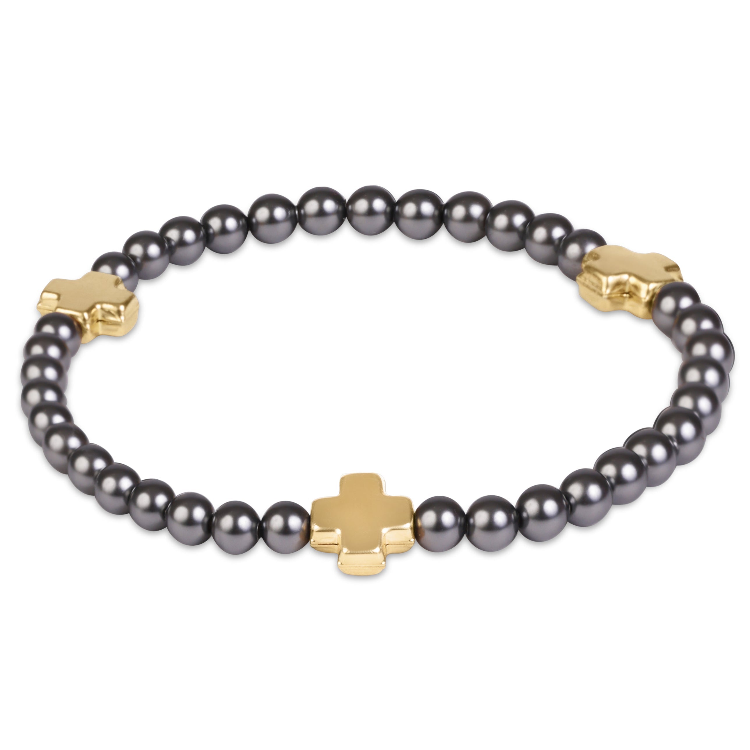 E Newton Signature Cross 4mm Pearl Dark Grey Bracelet