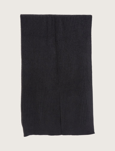 Black ribbed knit blanket on a light gray background