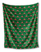 Green fabric with red bow and string pattern on a white background