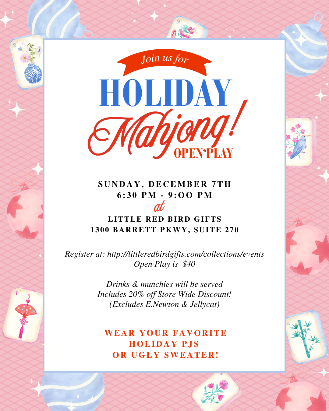 Holiday Mahjong Open Play - Sunday Dec 7th