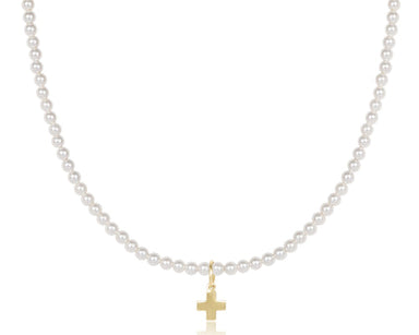 ENewton 15" 3mm Pearl with Signature Gold Cross Necklace