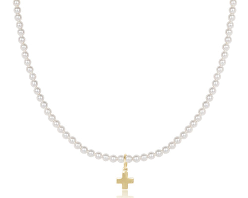 ENewton 15" 3mm Pearl with Signature Gold Cross Necklace