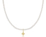 ENewton 15" 3mm Pearl with Signature Gold Cross Necklace