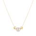 Necklace with a gold chain, white pearl, and gold beads on a white background