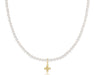 ENewton 17" Choker 3mm Pearl with gold Cross Necklace