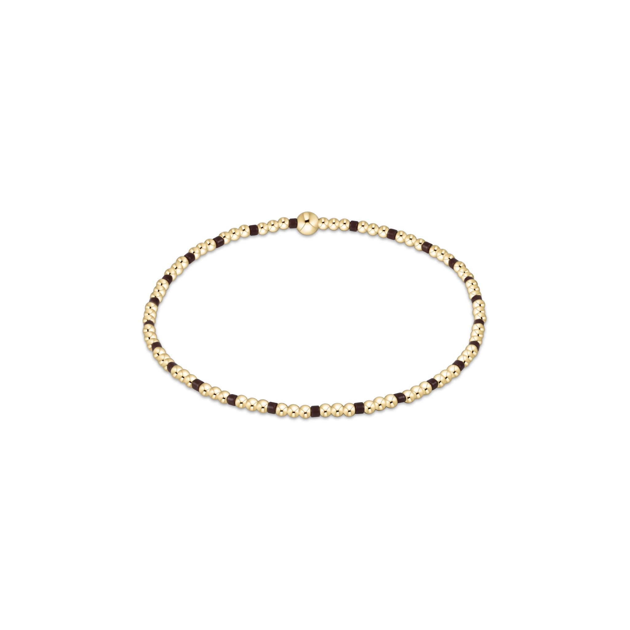 Necklace with gold and black beads on a white background