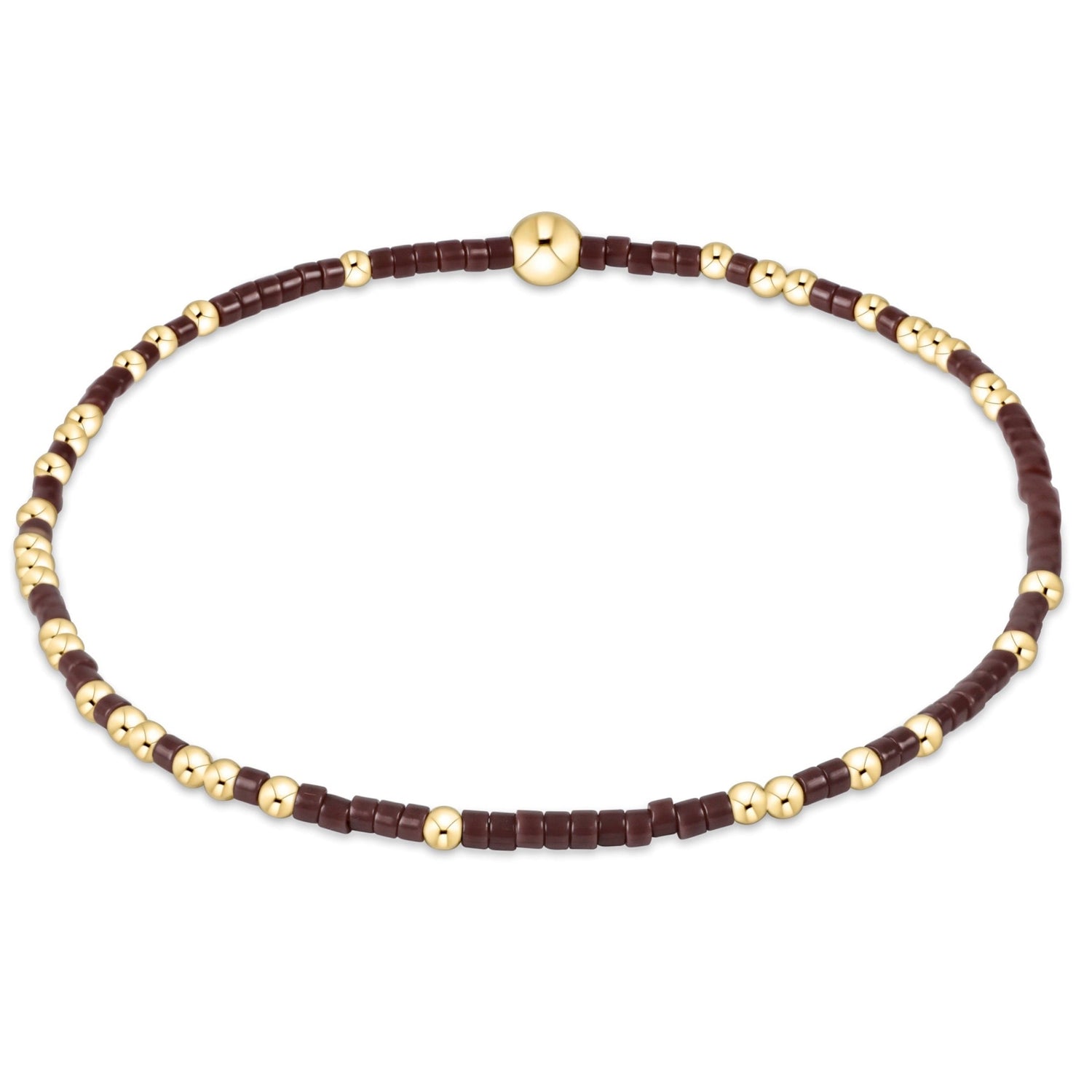 Bracelet with alternating brown and gold beads on a white background