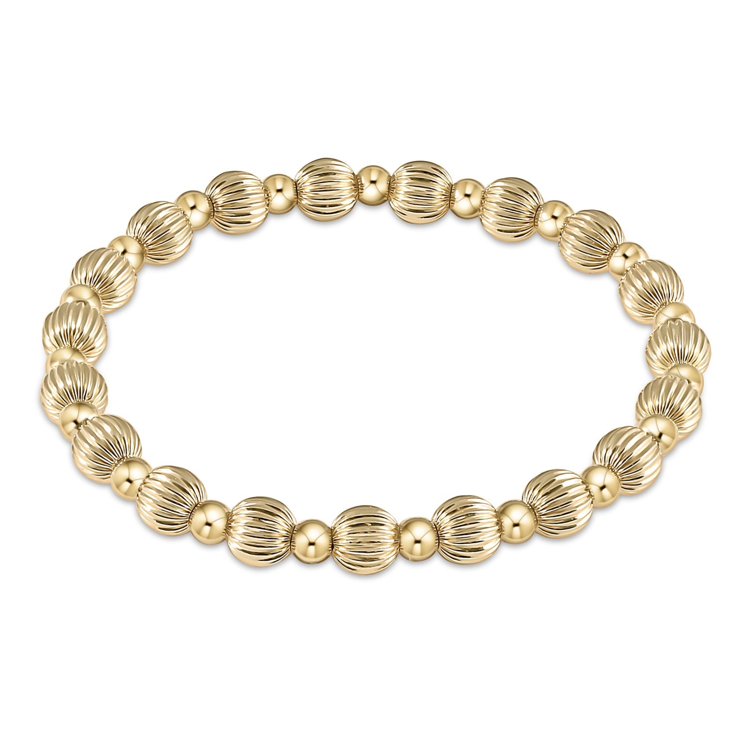 Gold beaded bracelet on a white background
