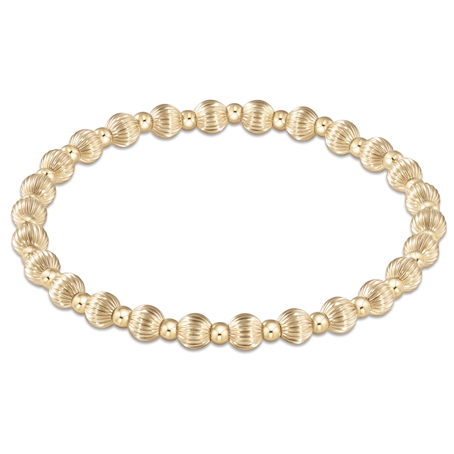 Gold beaded bracelet on a white background