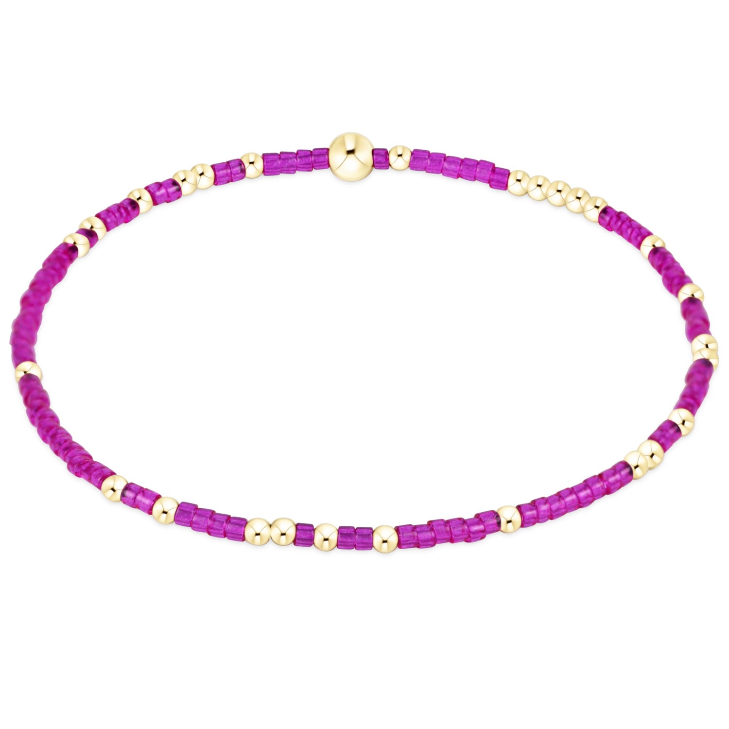 Necklace with purple beads and gold accents on a white background