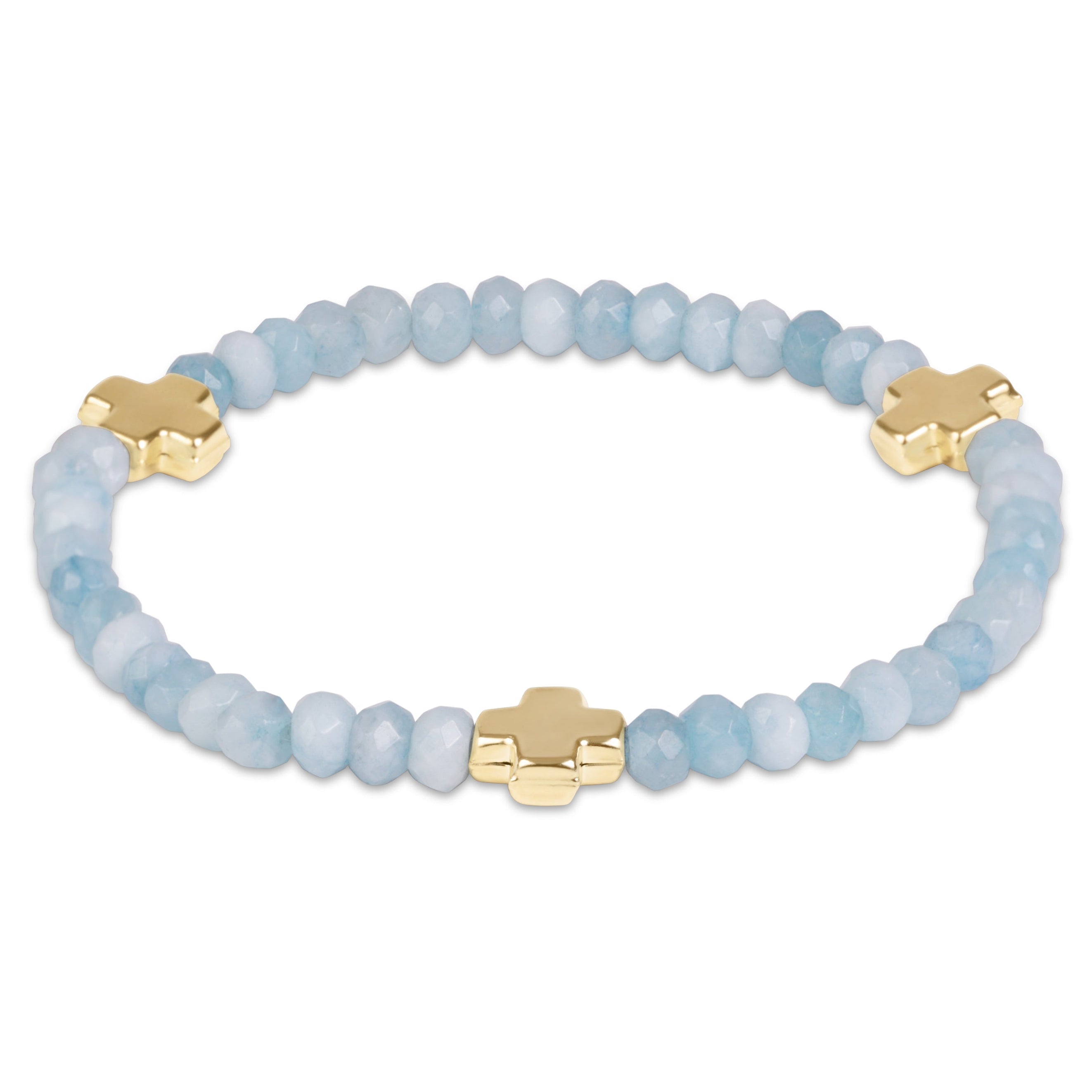 E Newton Aquamarine 4mm Signature Gold Cross Gemstone Bracelet
