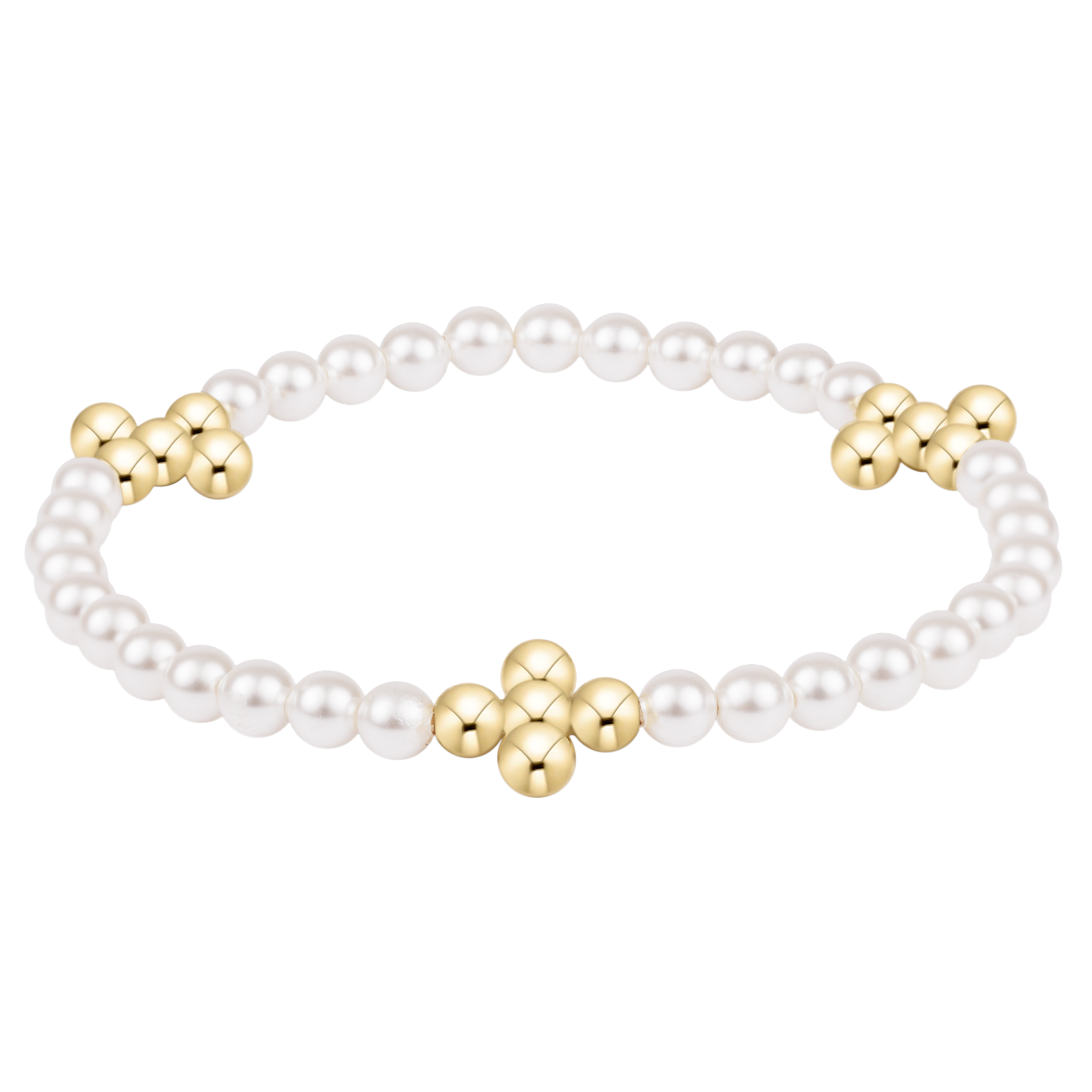 E Newton Beaded 4mm Gold Signature Cross 4mm Pearl Bracelet