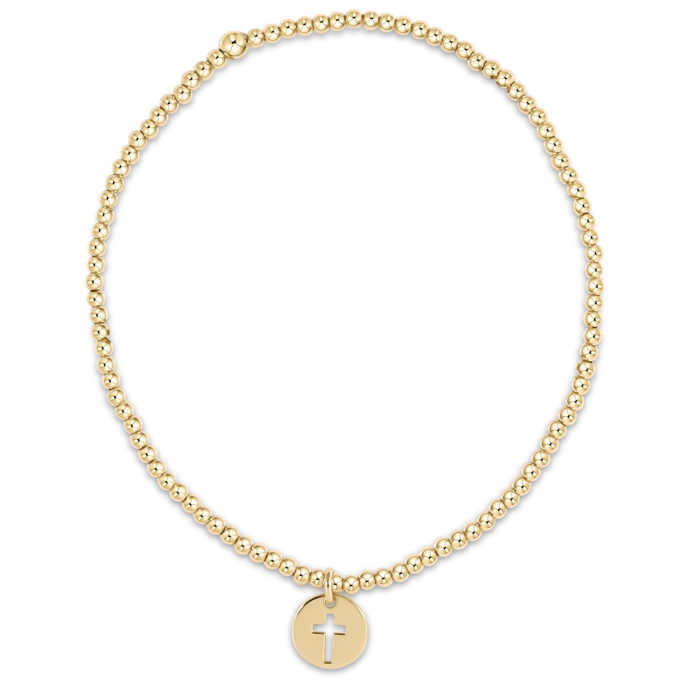 E Newton Classic Gold 2mm Bead Bracelet - Blessed Small Gold Disc