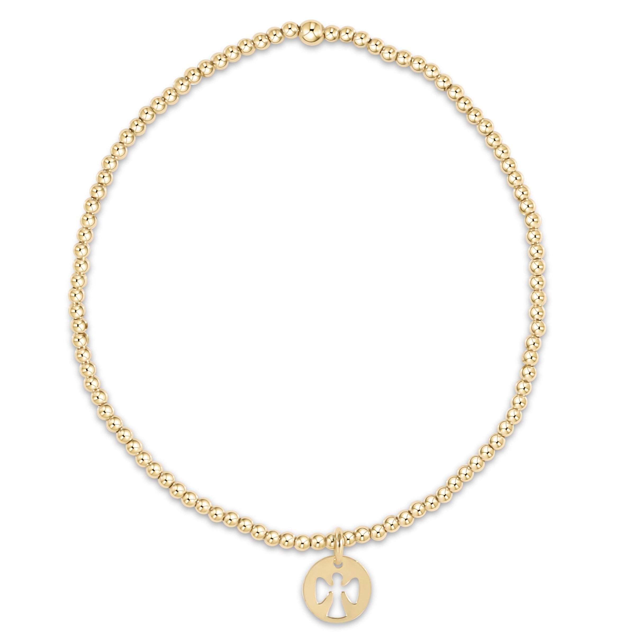 E Newton Classic Gold 2mm Bead Bracelet - Guardian Angel Small Gold Disc