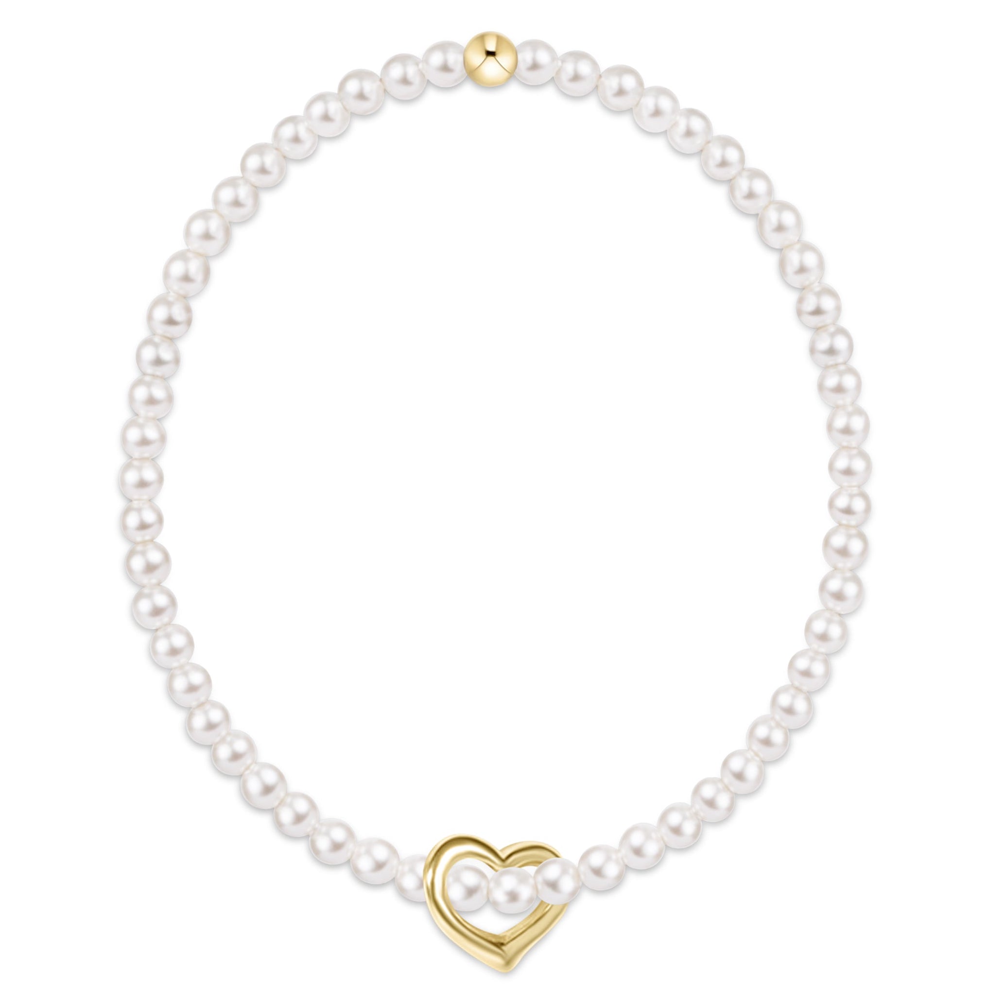 Pearl necklace with a gold heart-shaped clasp on a white background