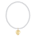 Silver beaded bracelet with a gold heart charm on a white background