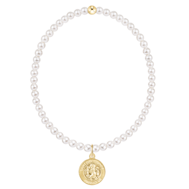 E Newton Classic Pearl 3mm Bracelet Protection Gold Disc