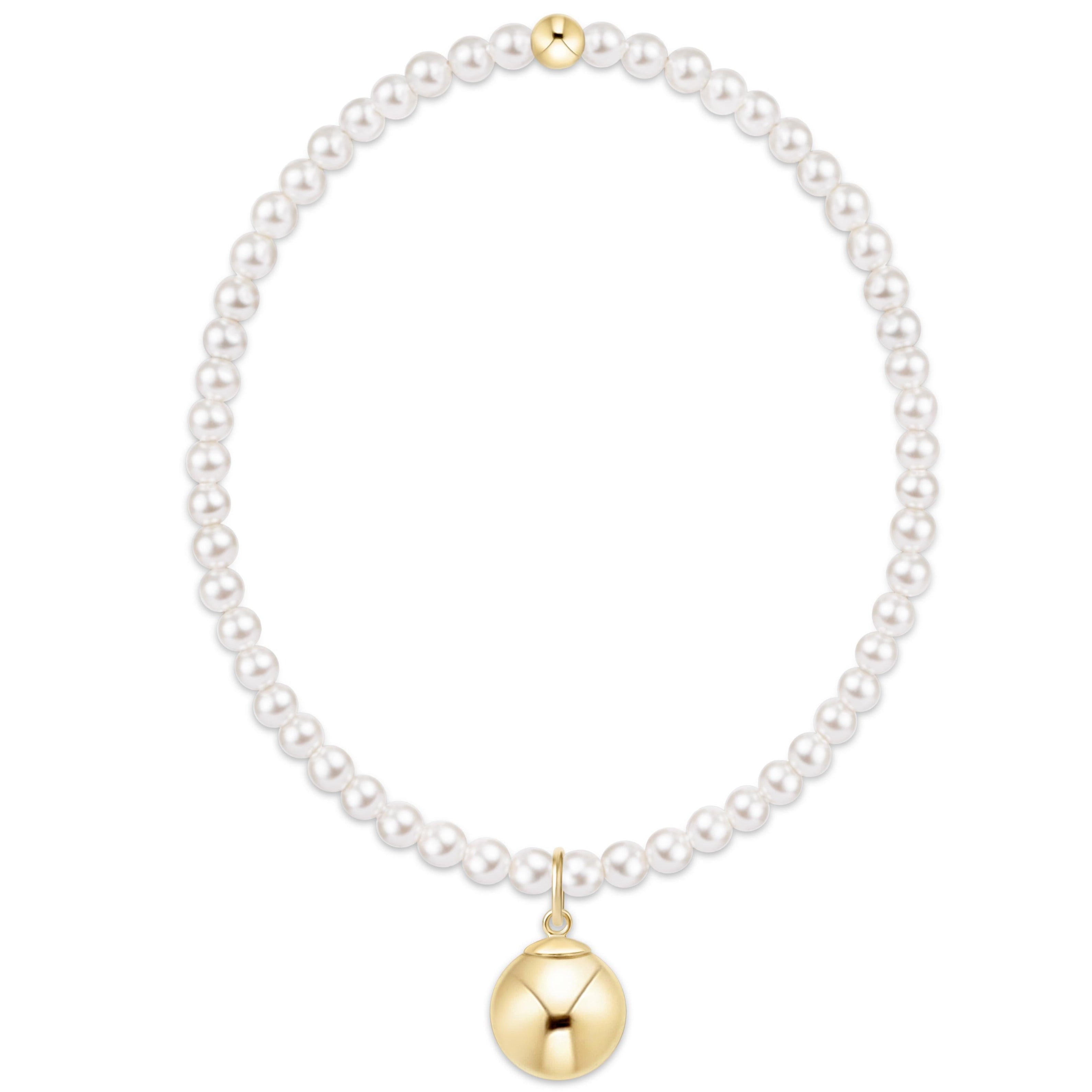 E Newton Classic Pearl 3mm Bracelet with Gold 10mm Charm