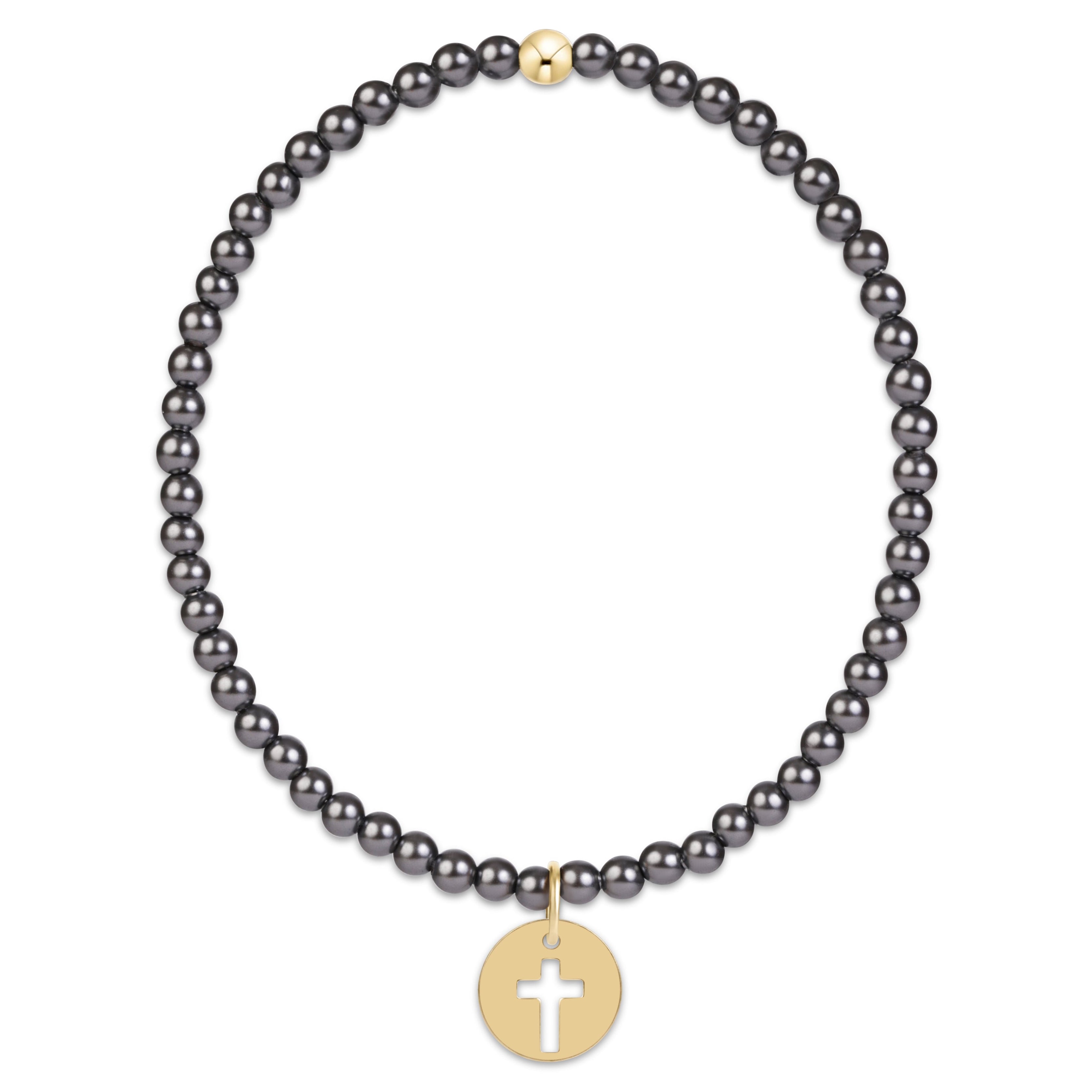 E Newton Classic Pearl Dark Grey 3mm Bracelet - Blessed Gold Disc
