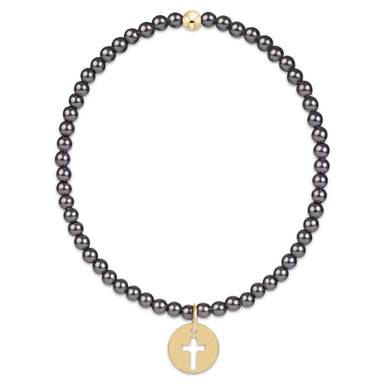E Newton Classic Pearl Dark Grey 3mm Bracelet - Blessed Gold Disc