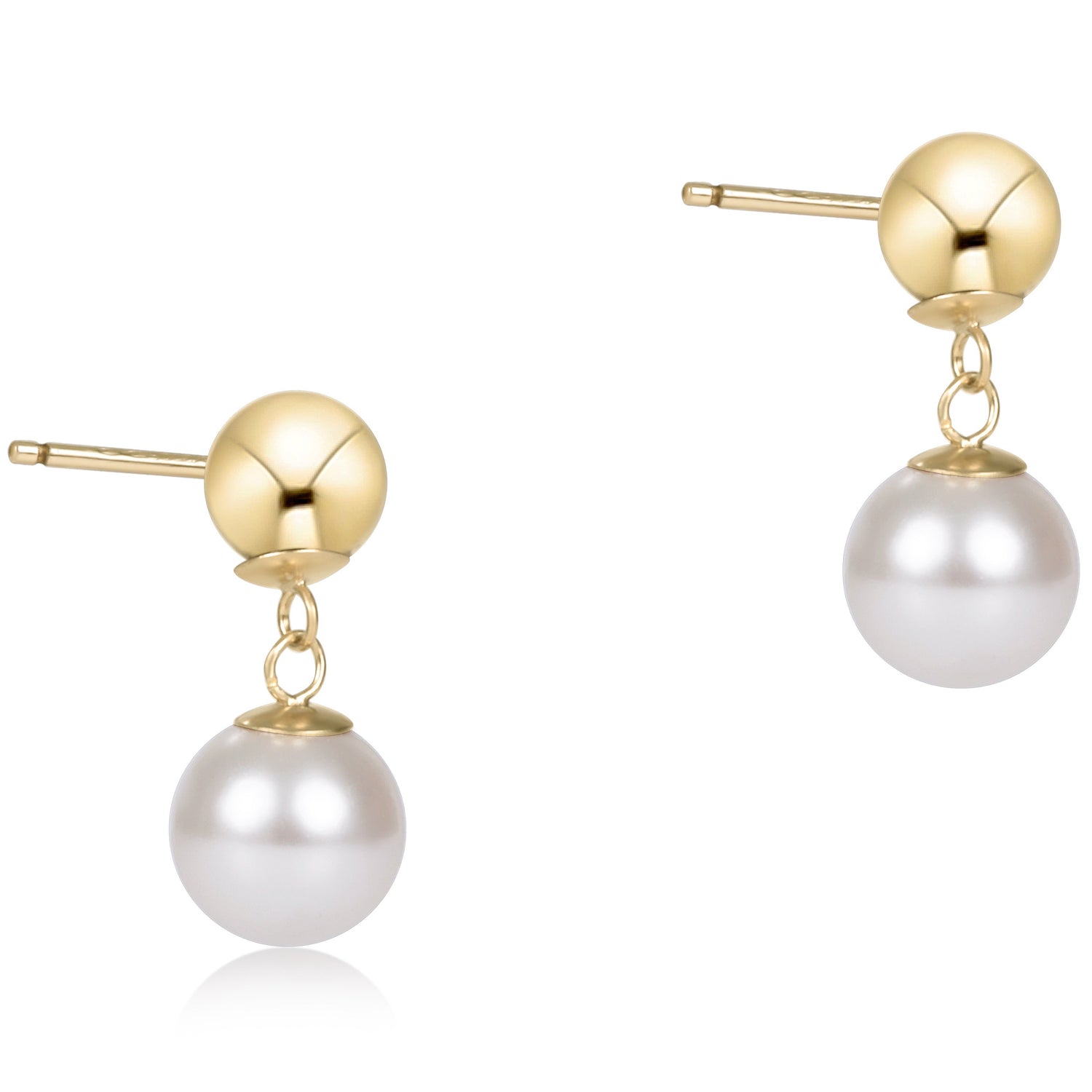 Gold and pearl earrings on a white background
