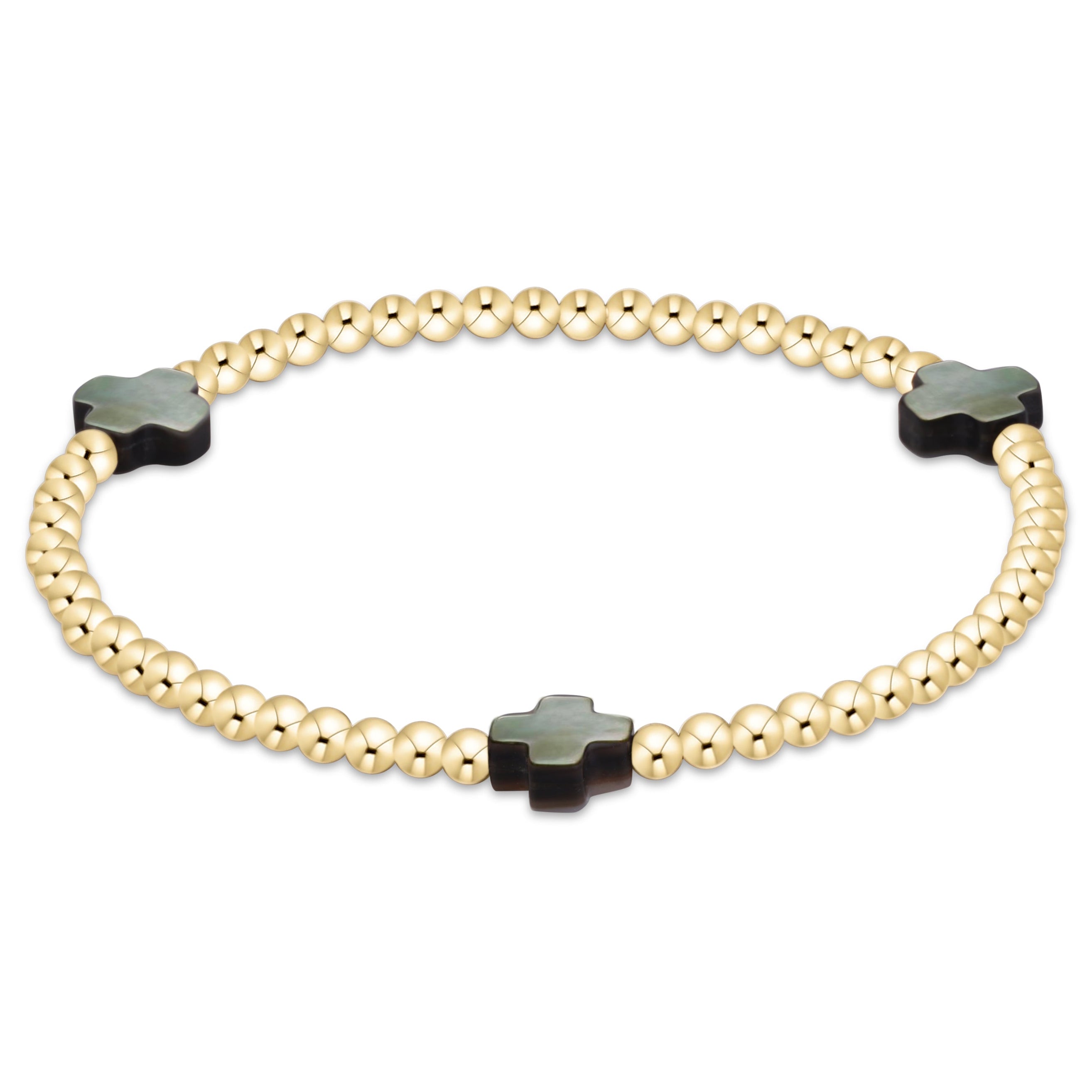 E Newton *Extends* Black Tahitian Mother of Pearl Signature Cross 3mm Gold Bracelet
