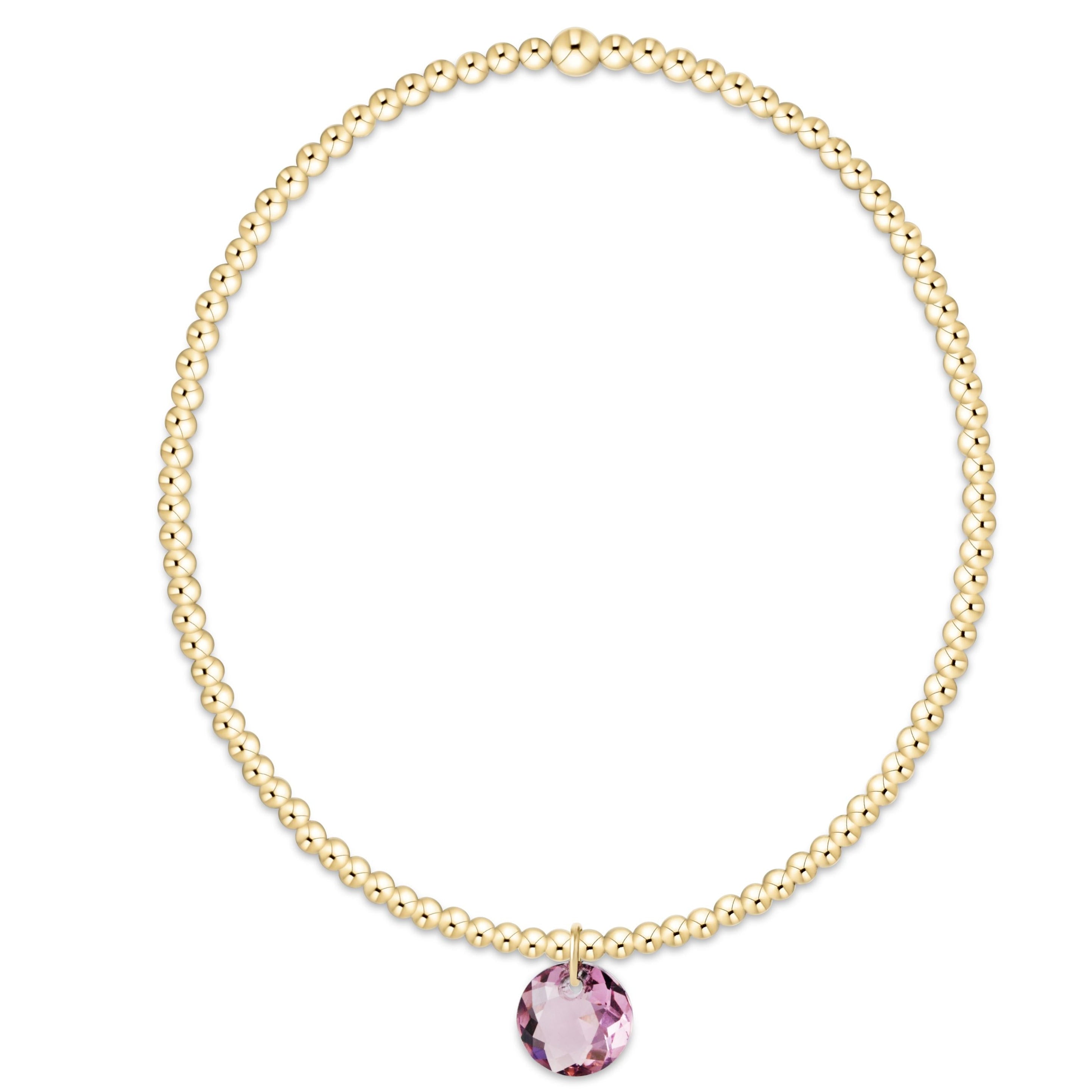 E Newton February Classic Gold 3mm Bracelet - Reflection Charm