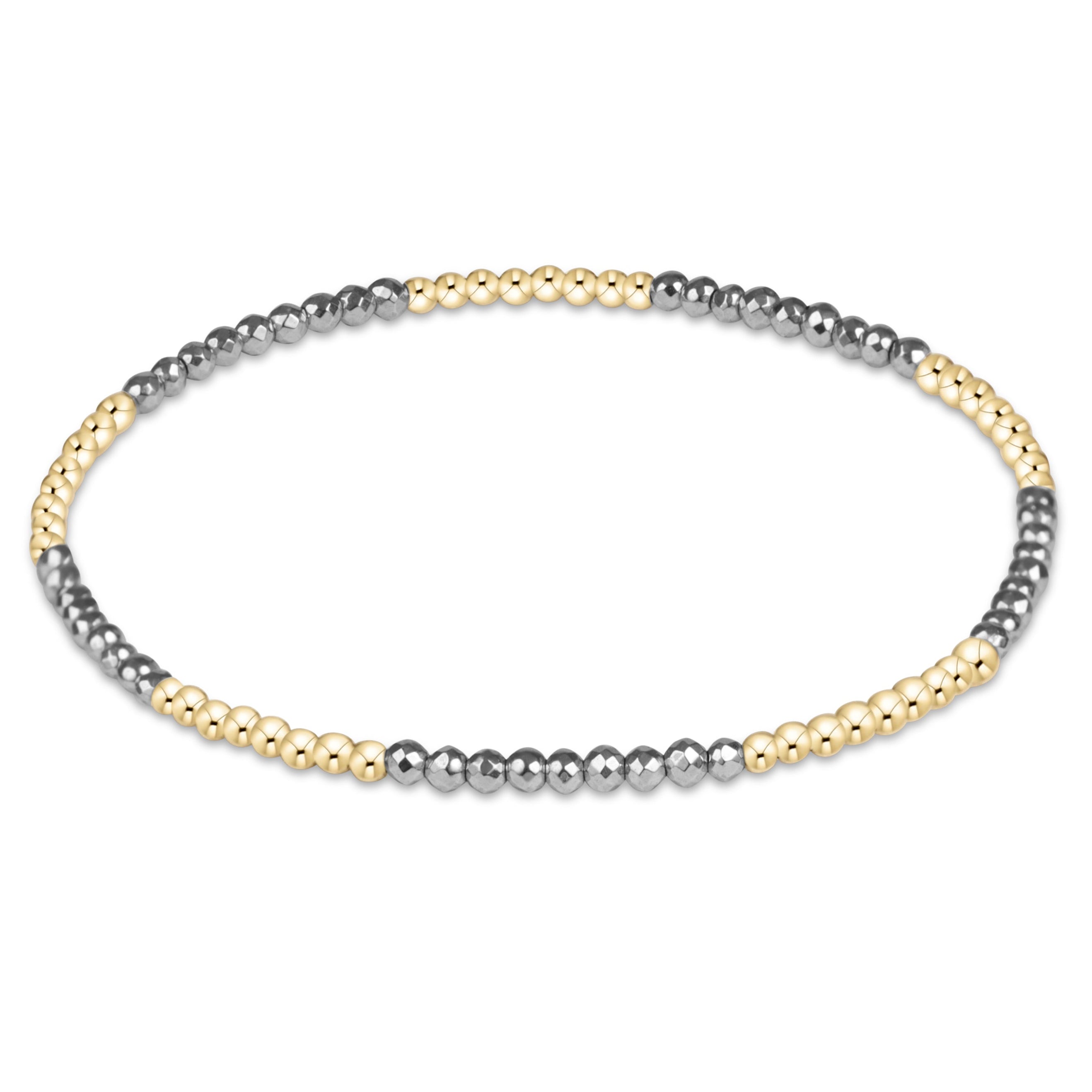 E Newton Gold Bliss 2mm Bead Bracelet - Silver Faceted Hematite