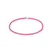 Pink beaded bracelet with a silver clasp on a white background