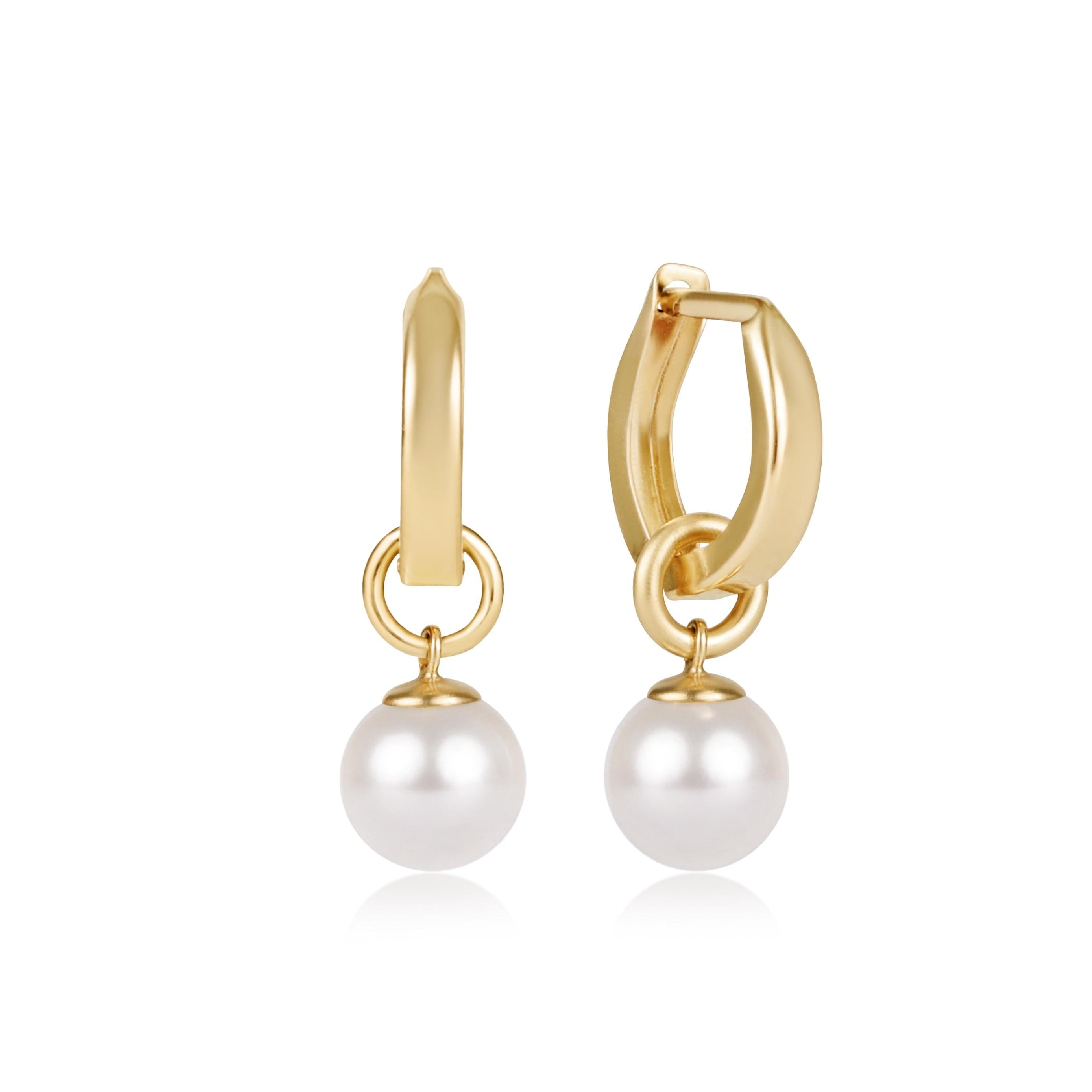 E Newton Huggie Gold .5" Hoop + Classic Pearl 8mm Charm Earring