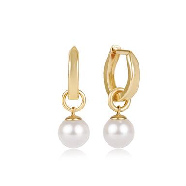 E Newton Huggie Gold .5" Hoop + Classic Pearl 8mm Charm Earring