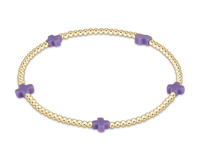 E Newton Purple Signature Cross Small Gold Pattern 2mm Bead Bracelet