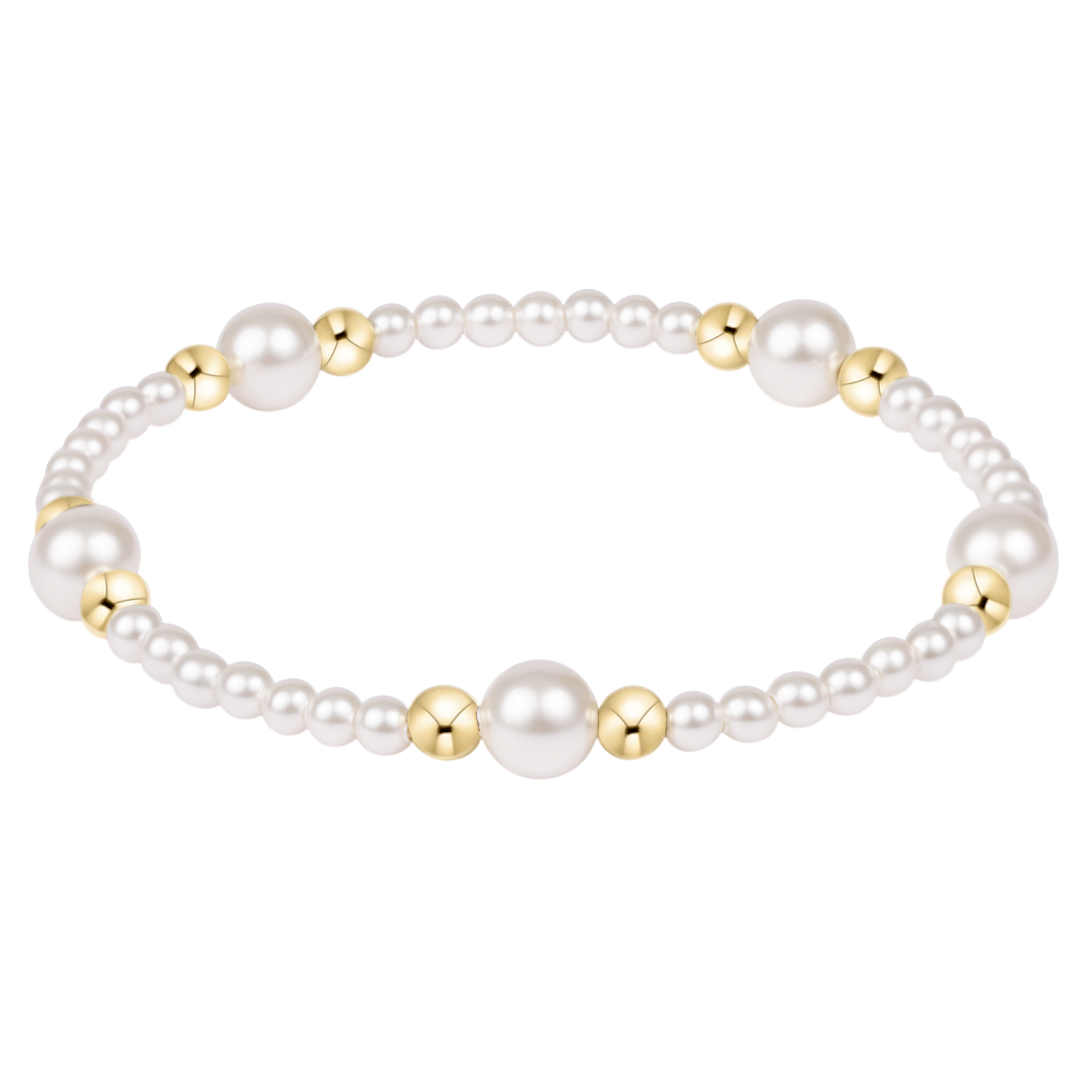 Pearl bracelet with gold beads on a white background