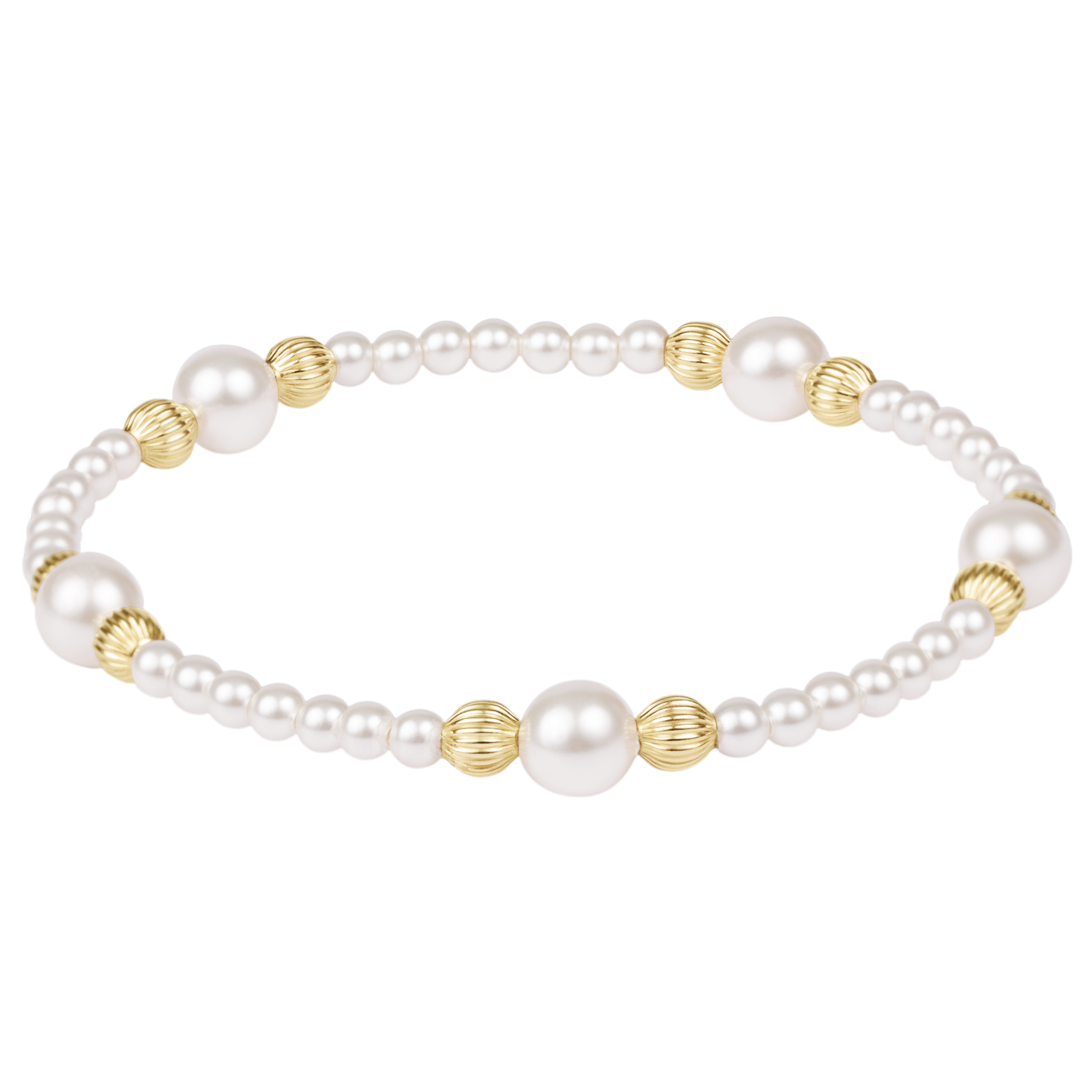 Pearl bracelet with gold accents on a white background