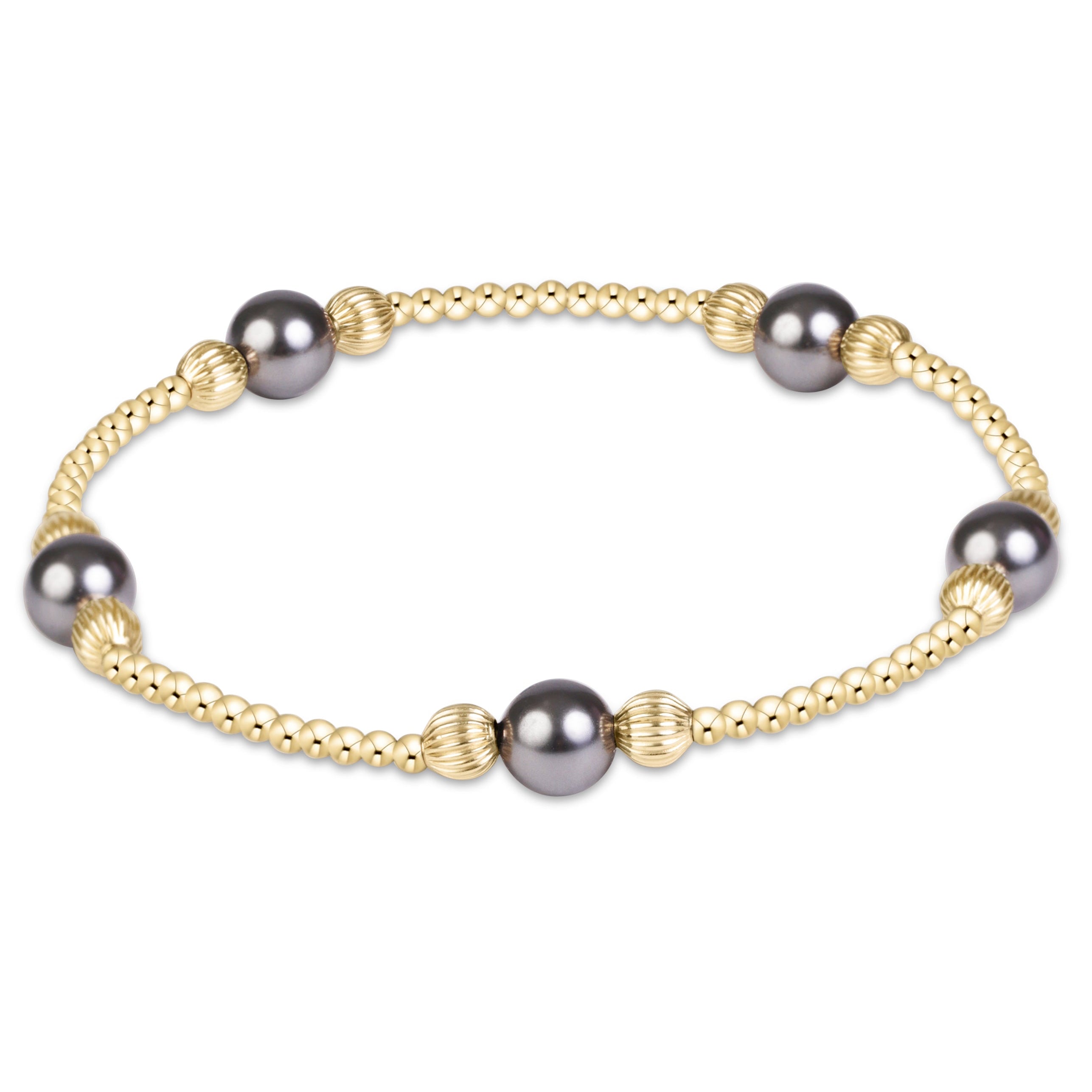 E Newton Purpose Pearl Dark Grey 6mm Dignity Gold Bracelet