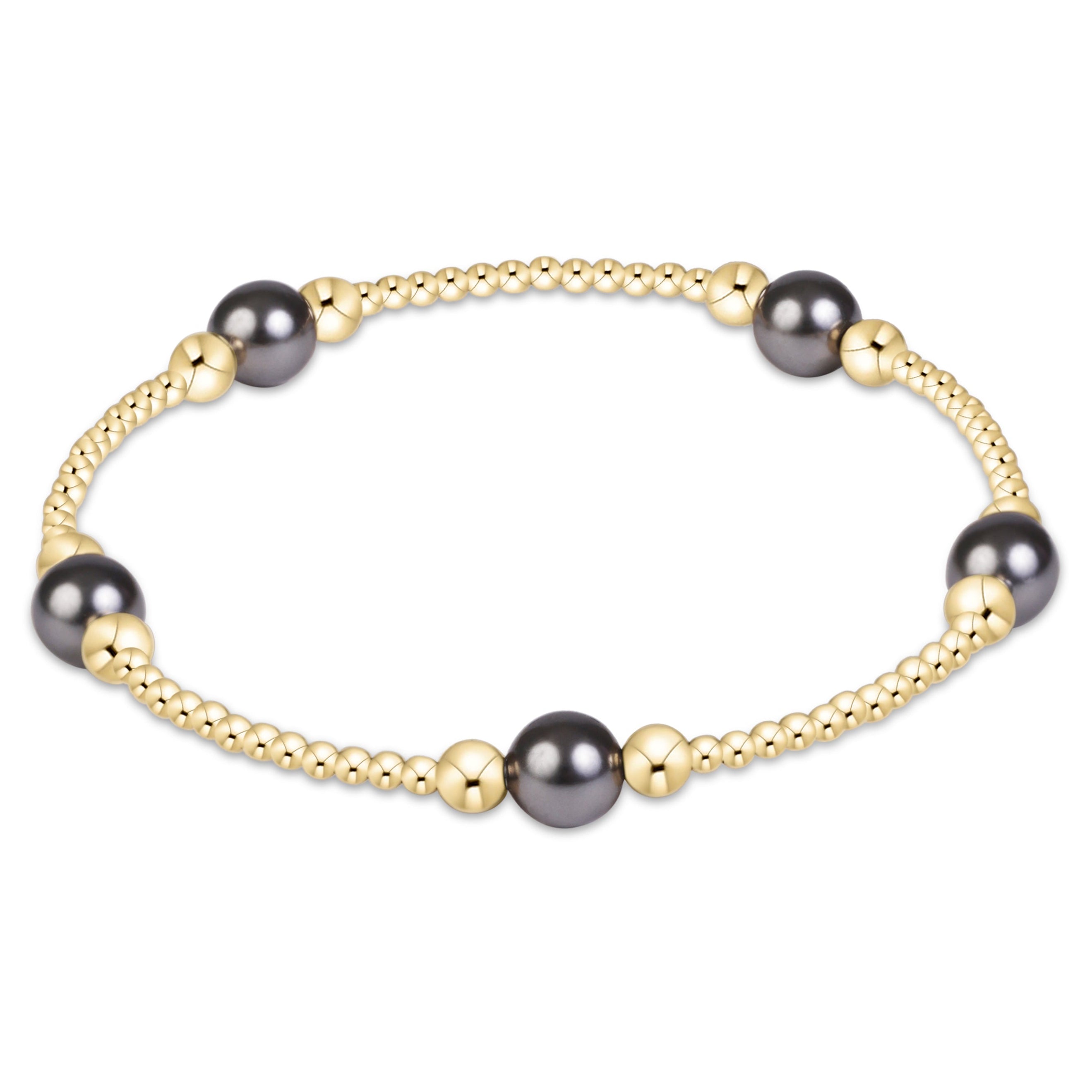 E Newton Purpose Pearl Dark Grey 6mm Gold Bracelet
