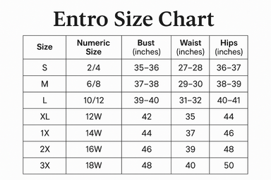 Entro Size Chart