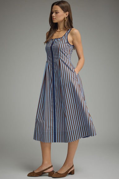 Entro Striped Sleeveless Midi Dress