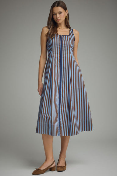 Entro Striped Sleeveless Midi Dress