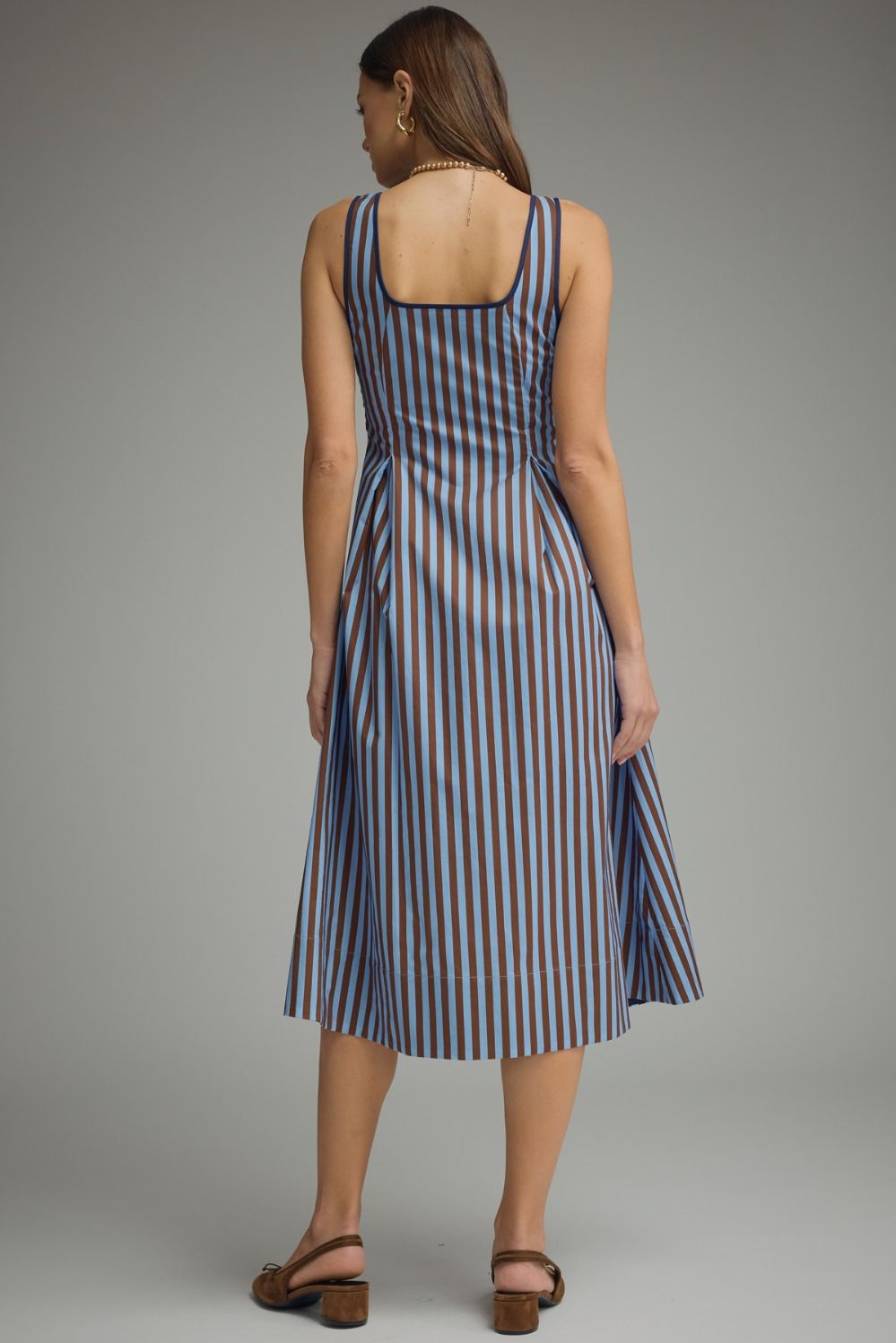 Entro Striped Sleeveless Midi Dress
