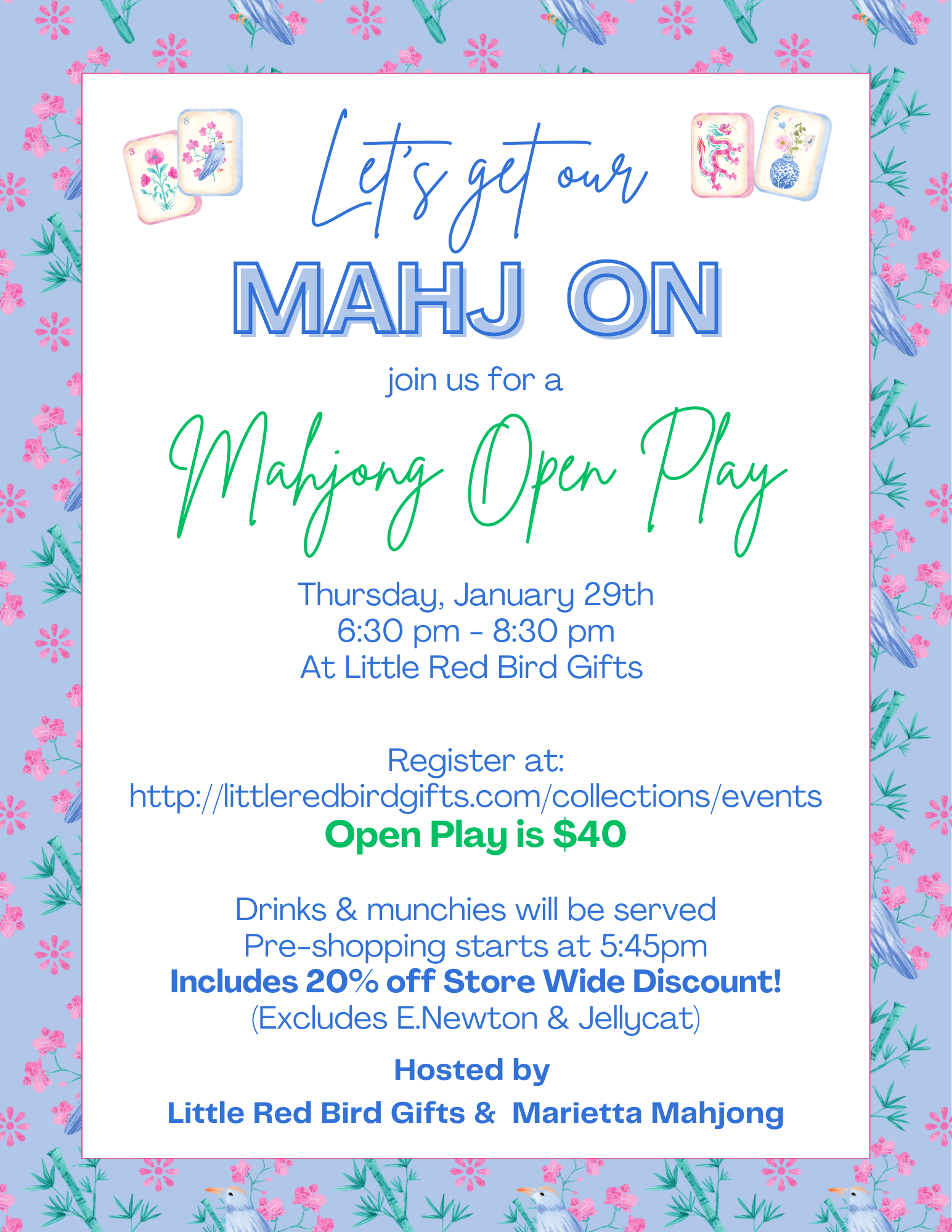 Mahjong Open Play - Thursday Jan 29th