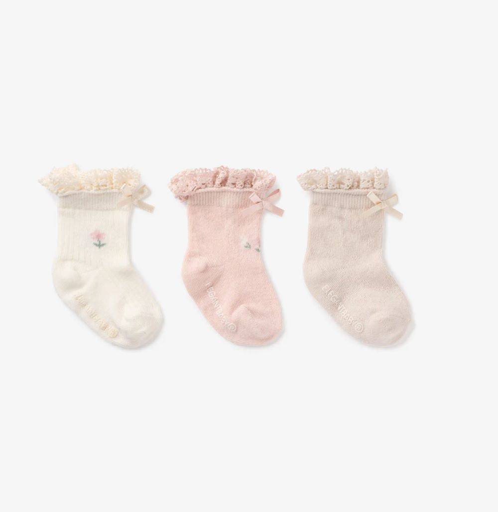 Elegant Baby Floral Ankle Socks 0-12M 3 Pack